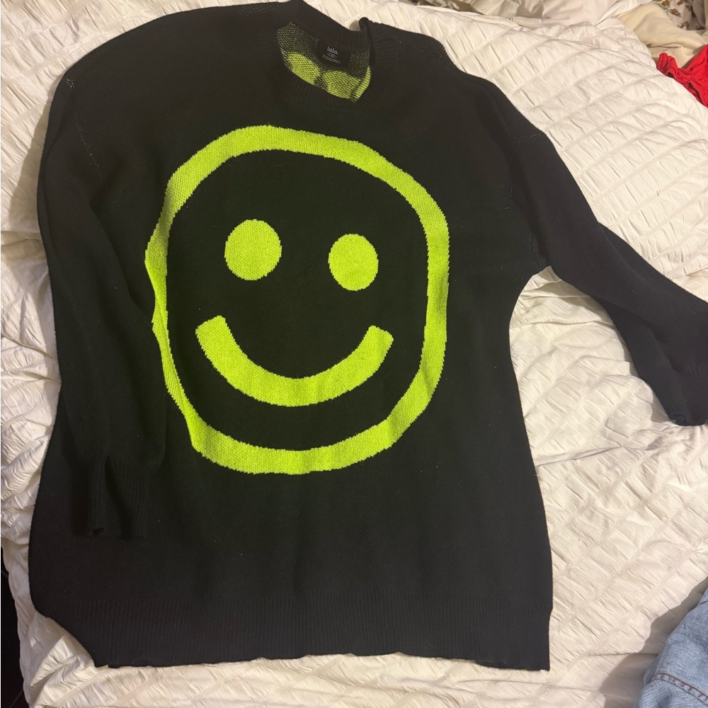Dressed in LaLa Black and Neon Green Smiley Face Sweater